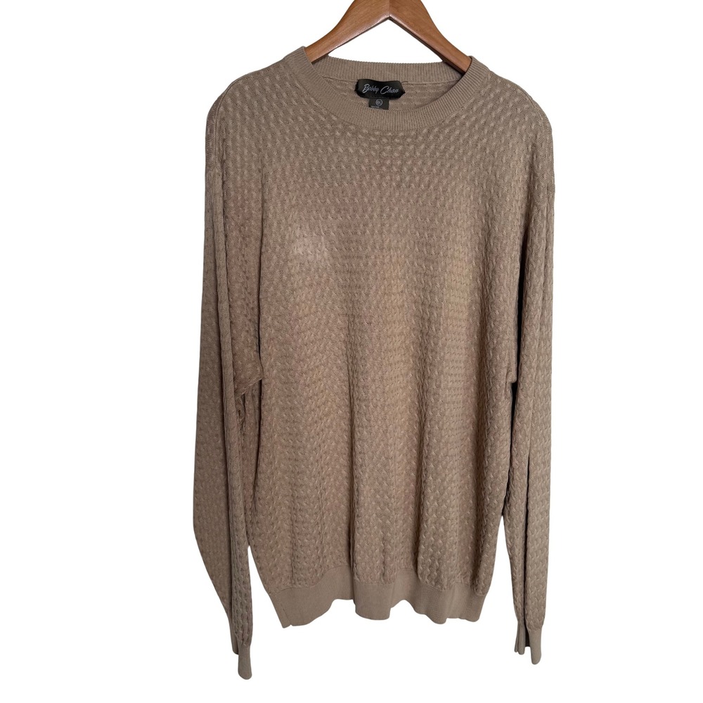 Bobby Chan Mens XXL Sweater Tan Khaki Textured Knit Crewneck Pullover 00487
